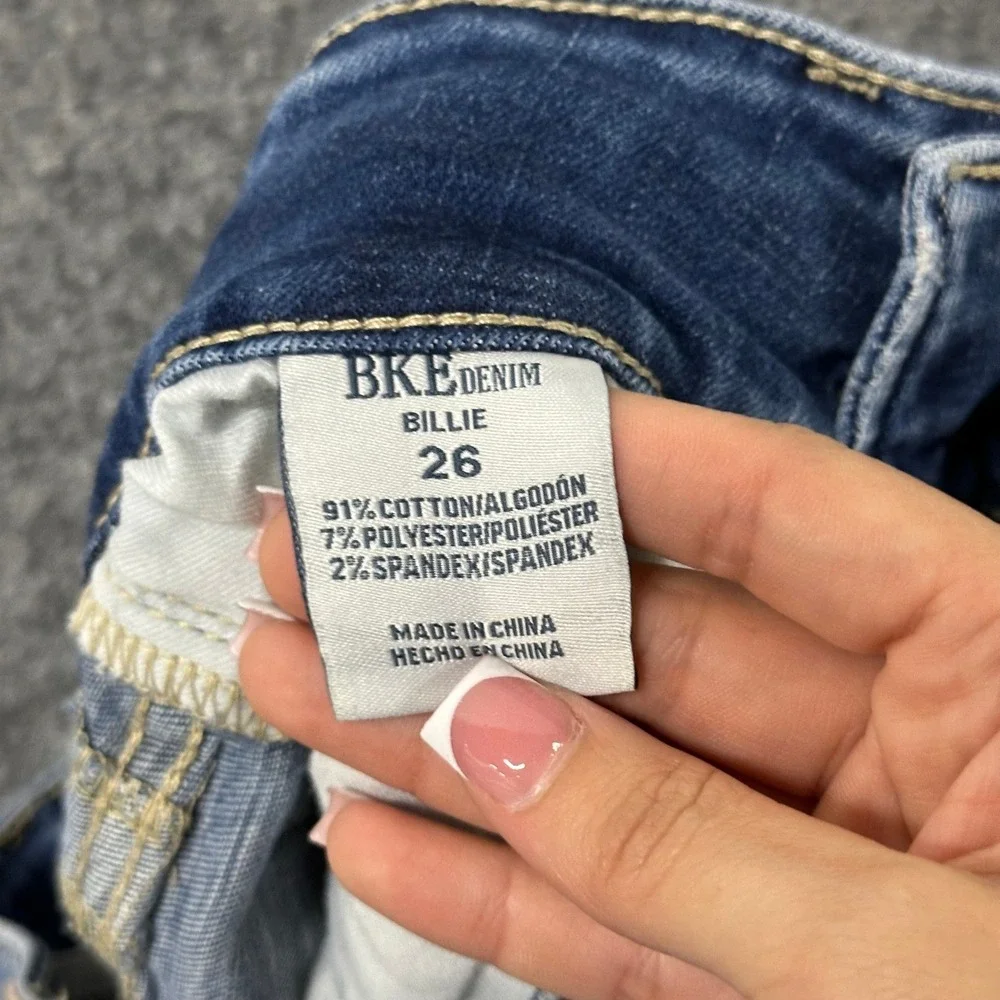BKE Jeans Womens Size 26 Billie Slim Fit High Rise Distressed Blue Denim Frayed